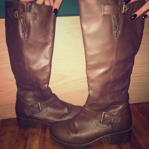 Brown faux leather riding boots